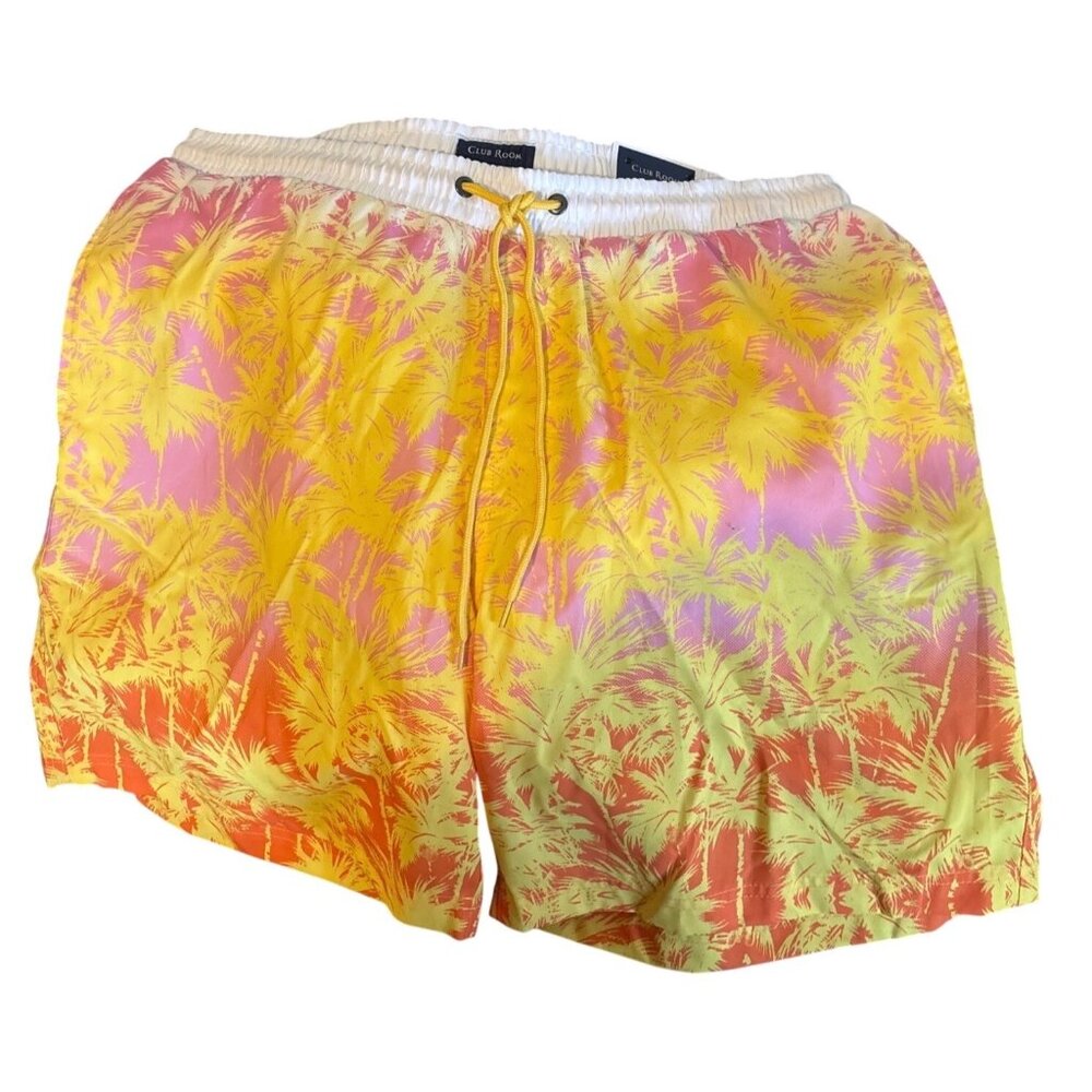 CLUB ROOM Pink Sky Combo Swimming Shorts Palm Trees Quick Dry Swim Trunks XL NWT